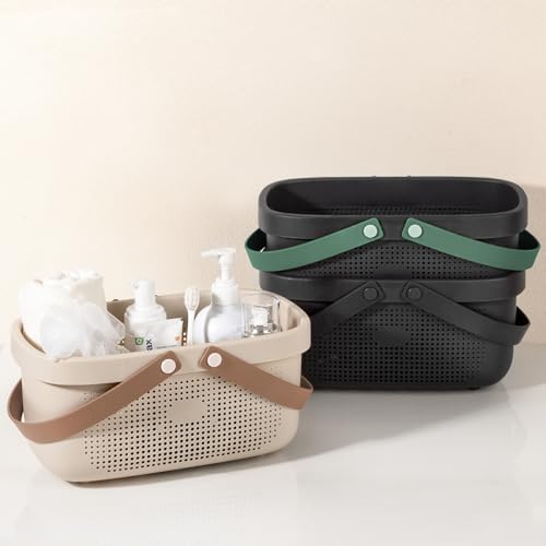 JiatuA Plastic Storage Basket with Handle Portable Shower Caddy Tote Organizer Basket Bin for Bathroom Kitchen Dorm Room Bedroom, Beige - color: Beige, size: Large