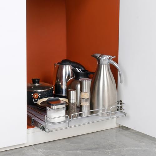 VEVOR 21.5" Wx21 Dx3.5 H Pull Out Cabinet Organizer, Heavy Duty Slide Out Pantry Shelves, Chrome-Plated Steel Roll Out Drawers, Storage for Home, Under Sink, 23" Wx22 Dx7 H Install Size for Cabinet - size: 21.5" Wx21"D