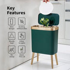 Procade Trash Can with Lid,Small Bathroom Garbage Can with Lid, Plastic Trash Can with Push Button,Narrow Waste Basket for Bedroom,Living Room, Toilet,Office,Kitchen,4 Gal-Gold Edge - color: Green