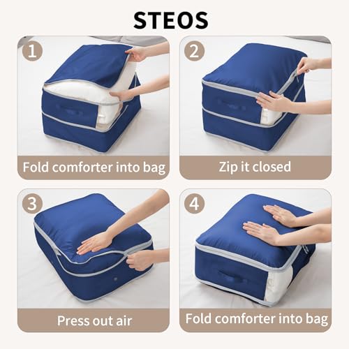 DIMJ Comforter Storage Bag 6 Pack - Blanket Storage Organizer Compression Bags, Large Capacity Ultra Space Saving Self Compression Organize for Bedding, Pillow, Duvet, Sheet Storage with Zipper Window - color: Navy Blue, size: 66L x 6 Pack