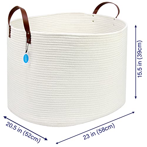 Casaphoria Extra Large Woven Cotton Rope Storage Basket for Organizing Towels Blanket Laundry Baskets for Bathroom,White Tall Laundry Basket for bedroom,Woven Hampe with Handles for Living Room - color: white