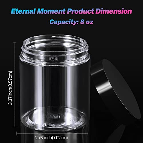 48 Pack 8 OZ Plastic Jars Round Clear Cosmetic Container Jars with Lids, Eternal Moment Plastic Slime Jars for Lotion, Cream, Ointments, Makeup, Eye shadow, Rhinestone, Samples, Pot, Travel Storage - color: Black Lid, size: 8 Ounce