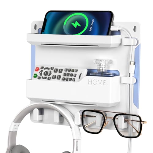 YONGAIJIA Bedside Wall Mount Shelf, Adhesive Bedside Organizer for Remote、Phone、Glasses. Bedside Accessories Storage Suitable for College Dorm 、bunk Bed 、 Bedroom、Rv（White） - color: White
