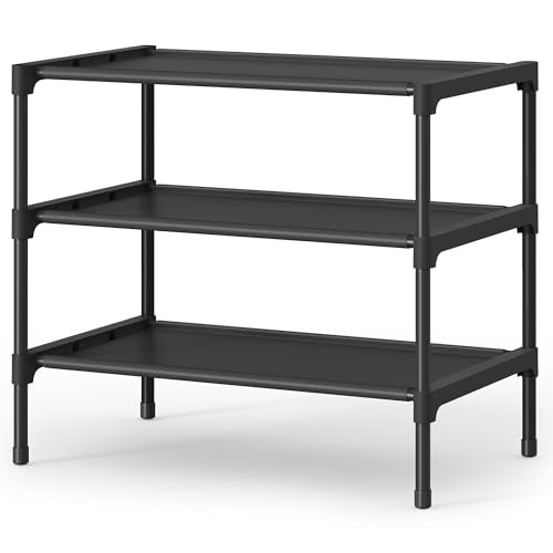 SONGMICS Shoe Rack, 3-Tier Shoe Storage Organizer, Space-Saving, 11.7 x 16.5 x 19.1 Inches, Entryway, Metal Frame, Non-Woven Fabric Shelves, Ink Black ULSH013BH01 - color: Ink Black, size: 3 Tiers (16.5"W)
