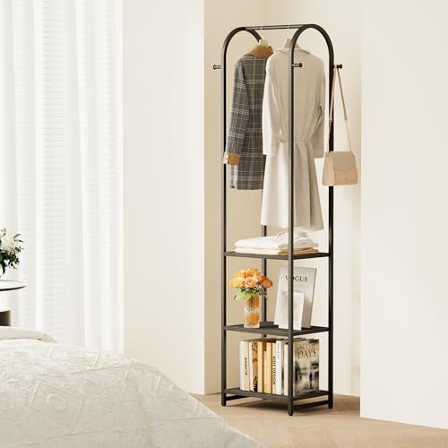 Garment Rack, Coat Rack With 3 Shelves and 4 Hooks, 71" H Clothes Stand For Hanging Clothes, Hanging Rod For for Bedroom, Hallway, Entryway, Office, Living Room, Black - color: Black, style: with Arched Top