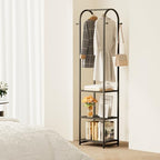Garment Rack, Coat Rack With 3 Shelves and 4 Hooks, 71" H Clothes Stand For Hanging Clothes, Hanging Rod For for Bedroom, Hallway, Entryway, Office, Living Room, Black - color: Black, style: with Arched Top