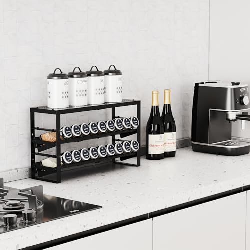 Jojocross Expandable, Stackable, Adjustable Spice Rack kitchen Organizer,Metal Pantry Storage Shelves - Multi-Tier Shelf for Cabinet, Countertop, Pantries, Cupboard or Wall Mount,Black - color: Black, size: 2 inclined shelves /1 flat top shelf