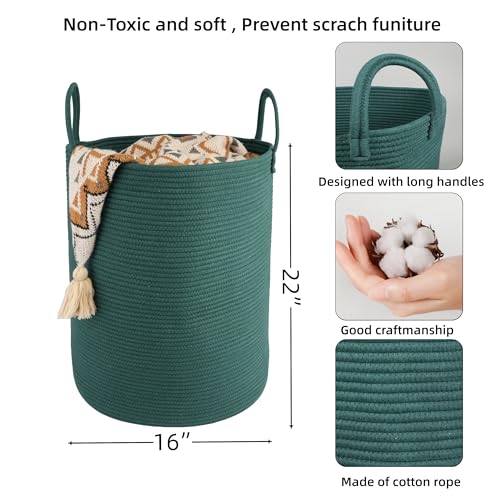 XUANGUO Cotton Rope Laundry Basket Hamper for Clothes Woven Storage Basket for Living Room Bedroom Boho Tall Rope Baskets for Blanket Toys Pillow Towels Baby Nursery Hamper Bin Large dark green - color: dark green, size: Large