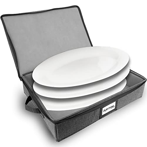 HOMELUX THEORY Platter Storage with Lid, Hard Shell China Storage Containers, Heavy Duty Dinnerware Storage Box with 5 Felt Pads and Thick Surface for Dishes and Dinner Plate, Move Out Essentials - color: Dark Gray, size: 13. Platter Storage