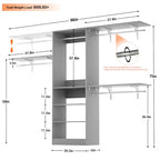 iSunirm 8FT Closet System with Shelves, 96'' Closet Organizer System with 3 Hanging Rods, Wall Mount Bedroom Wardrobe Walk-in Closet, Adjustable Cloth Garment Rack from 5 to 8FT (Cut to Fit), Grey - color: Grey