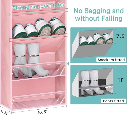 KEETDY Over The Door Shoe Organizer Fit 20 Pairs Sneakers Large Hanging Shoe Organizer for Closet Door Storage Boots, Pink - color: Pink, size: 64"