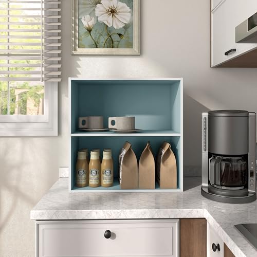 Homes: Inside + Out Apexa 2-Tier Cube Storage Organizer Shelves, Stackable Wood Bookcase Fits Cubby Bins for Organization, Dorm Teen Room Decor & Home Office, Light Blue - color: Light Blue, size: 2-Tier