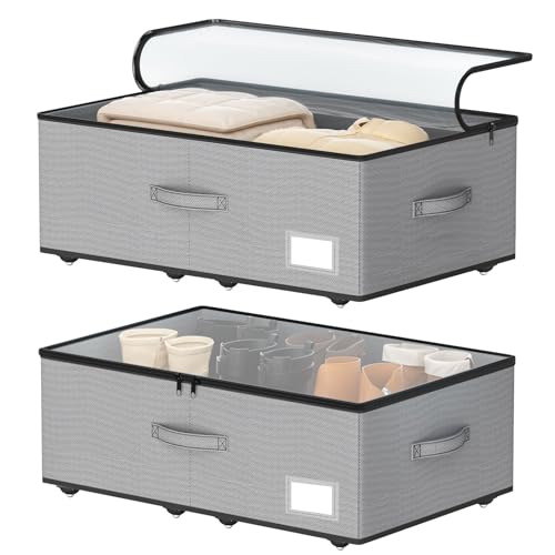 EE-RoomWorld Under Bed Storage with Wheels, No Assemble Required 12 inches height Under Bed Storage bins,Large capacity Rolling Underbed Shoe Storage containers，dorm underbed storage drawers - color: Grey, size: 12 inch height