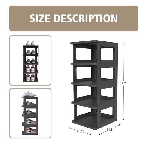 SEE SPRING 5-Tier Stackable Shoe Rack Organizer – Plastic Shoe Storage Shelf for Entryway, Closet, Bedroom – Holds Size 13 Shoes, Space-Saving & Sturdy (Black) - color: Black