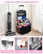 Marscamd Large Rolling Cleaning Caddy Bag with Detachable Trolley, Cleaning Supplies Organizer with Wheels for Housekeepers, Pink - color: Pink