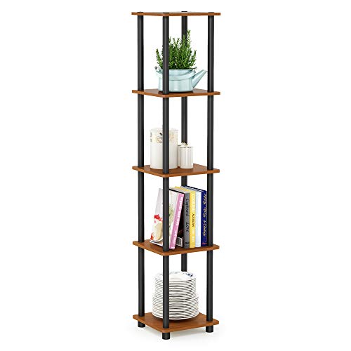 FURINNO Turn-N-Tube 5-Tier Corner Square Rack Display Shelf, Round, Light Cherry/Black - color: Light Cherry/Black, size: 5-Tier Round Tube