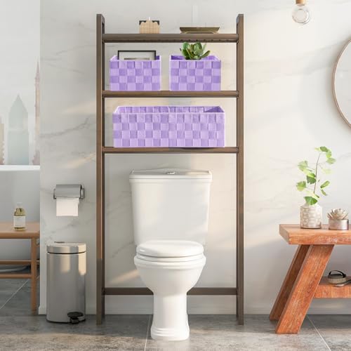 Drawer Organizer, Cube Baskets for Storage Shelves, Handmade Small Woven Basket, Shallow Storage Bins for Organizing Desk, Dresser, Kitchen, Pantry, Nested 7 Pack, Purple - color: Purple