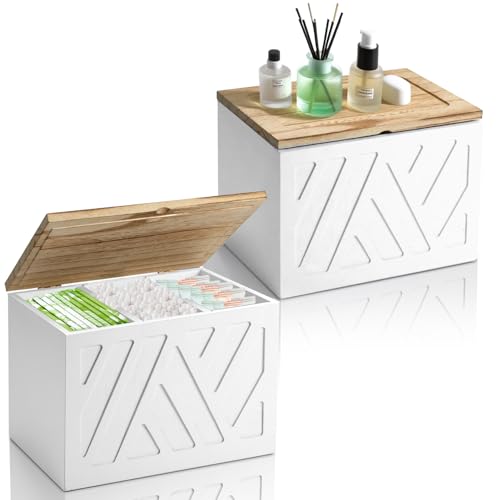 2Pcs Tampon Holder for Bathroom Decor, Feminine Product Organizer, Shark Week Tampon Storage with Lid, Wood Pad Box for Toilet, Lady Girl Stuff Organizer Case Bathroom Accessories- White - color: 2Pcs White