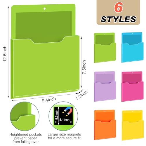 Fuutreo 6 Pcs Magnetic Wall File Organizer Magnetic Wall File Holder Refrigerator Magazine Holder for Mail Letters Paper(Bright Color,Vertical-large) - color: Bright Color, size: Vertical-Large