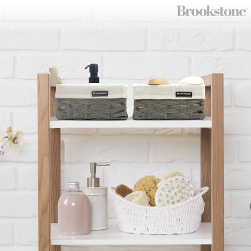 Brookstone Wicker Shelf Storage Basket Decorative Shelf Bin, bathroom organizers and storage, Boho Living Room Decor, Spring Storage 2026-3 Piece Set - color: Grey Three Pack