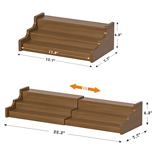 Bamboo Spice Rack Cabinet Organizer - 3 Tier Wooden Expandable Walnut Display Shelf - color: Brown