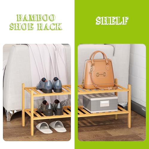 BMOSU 2-Tier Bamboo Shoe Rack Premium Stackable Shoe Shelf Storage Organizer for Hallway Closet Living Room Entryway Organizer (Natural Bamboo) - color: Natural Bamboo, size: 2-Tier（27*11*12.6inches）