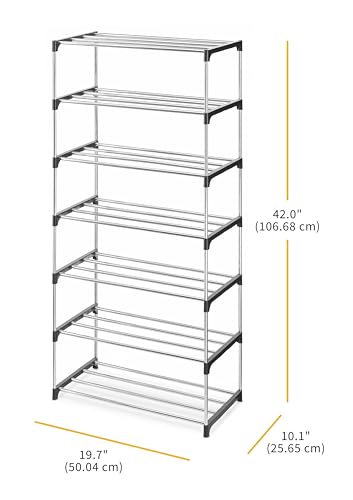Whitmor 7-Tier Shoe Rack - Small Space Solution - Store up to 14 Pairs of Shoes - Organize Shoes & Accessories - Chrome & Black - size: 7-Tier