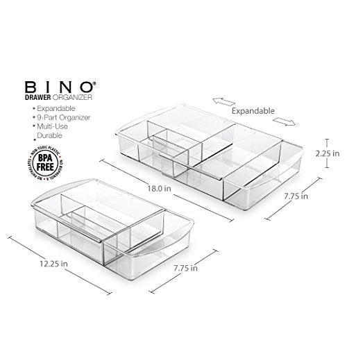 BINO | 7-Section Expandable Plastic Drawer Organizer | Makeup Storage | Space-Saving Makeup Storage | BPA - Free Material | Home Essential | Bathroom Vanity Organizer | Cosmetic