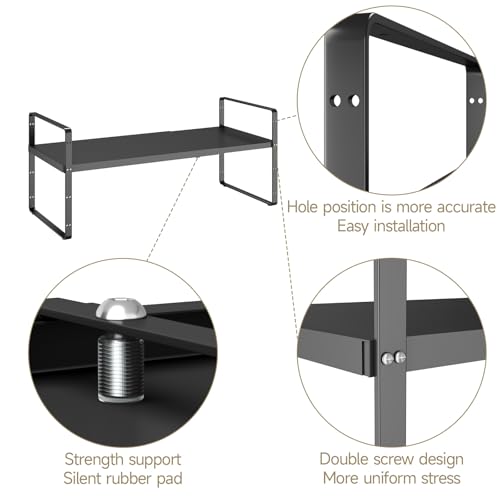 16.5~27.1" Expandable Shelf Organizer, 1Pack 10.2" Wide Stackable Cabinet Shelf Organizers, Black Metal Sturdy Kitchen Counter Storage for Countertop, Adjustable Height Spice Rack - color: Black, size: 1Pack-10.2''W-Holeless