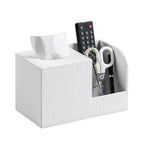 Square Tissue Box Cover with 2 Compartments Storage Organizer, PU Leather Tissue Box Holder with Remote Control Holder for Livingroom Nightstand, Multifunctional Cube Tissue Holder (White) - color: White