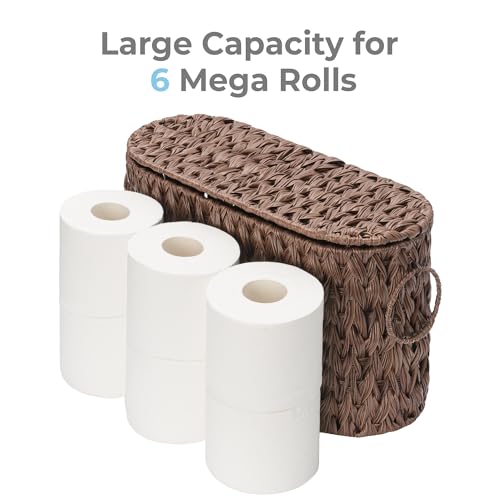 GRANNY SAYS Toilet Paper Storage Basket with Lid, Woven Toilet Paper Holder, Waterproof Bathroom Organizers and Storage, Wicker Basket for Bathroom Storage, Brown - color: Brown, size: 15¾"L x 6½" Wx 10¼"H (with Lid)
