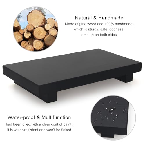 Black Bathroom Vanity Organizer Tray for Countertop Small Wooden Pedestal Stand Farmhouse Kitchen Sink Tray Decorative Hand Soap Dish Dispenser Holder Wood Risers Modern Bathroom Decor Accessories - color: Black, size: 8.6" x 4" x 1.6"