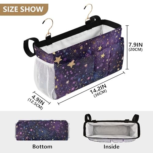 Bedside Caddy Metal Frame Hanging Organizer Bunk Bed Dorm Accessories Hook And Loop Storage Bag Large Pockets Dark Purple Dotty Stars - color: Dark Purple Dotty Stars