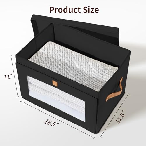 DIMJ Storage Bins with Lids - 4 Pack Large Fabric Closet Organizer with Window & Handles, Collapsible Decorative Storage Boxes for Shelves Under Bed, Books Clothes Blankets Sweaters Organization - color: Black, size: Large-4 Pack
