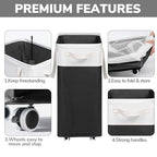 Goodpick Rolling Laundry Hamper with Wheels 75L, Black Laundry Hamper for Dirty Clothes, Collapsible Laundry Basket with Removable Wash, Black Laundry Basket with Wheels - color: Black & White