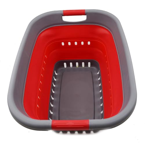 SAMMART 37L (9.77 gallon) Collapsible Plastic Laundry Basket - Foldable Pop Up Storage Container/Organizer - Space Saving Hamper/Basket (1, Grey/Red) - color: Grey/Red