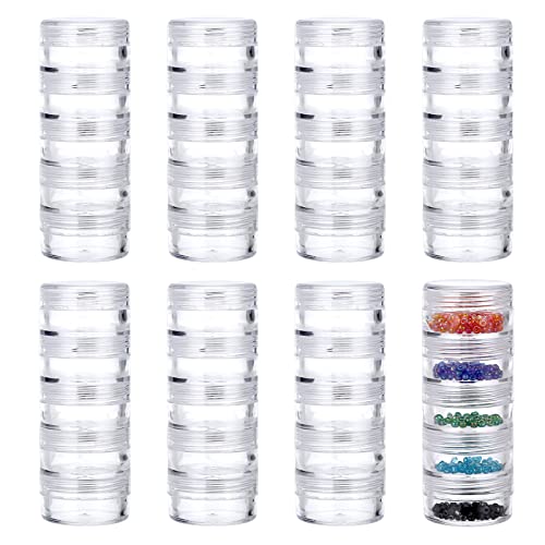 Hipiwe 8 Sets 5 Layers Clear Plastic Round Storage Jars Jewelry Bead Storage Containers Small Travel Sample Jar Pots for Sewing Pills Nail Art Craft Accessories - size: 8Packs 1.2"D x 3.1"H