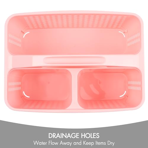 Tiawudi Portable Shower Caddy, Caddy Organizer with Handle, Plastic Shower Basket Hold Soap, Shampoo, Hair Supplies and Beauty Products, Cleaning Supplies Organizer for Home, Dorm, Shelf and Cabinet - color: Pink
