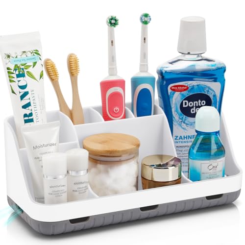 GFWARE Toothbrush Holders for Bathrooms Countertop Organizer - Kids Electric Toothbrush and Toothpaste Holder Detachable 7 Slots Tooth Brush Organization Bathroom Accessories Storage Vanity, White - color: White
