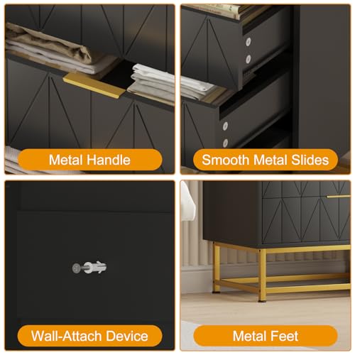 4 Drawer Fabric Dresser Organizer Chest - Small Storage Drawers for Bedroom, Closet and Living Room, Compact Clothing Storage Solution, Modern Narrow Nightstand End Table, Black - color: 4 Drawer-black