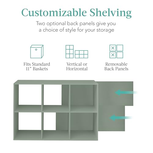Best Choice Products Kids Bookcase 6-Cube Storage Organizer, 11in Shelf Opening, Bookshelf, Toy Storage, Customizable w/ 3 Removable Back Panels – Sage - color: Sage, size: 6-Cube, 11in Shelf Opening