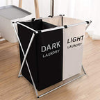 Nicesail Laundry Basket 2 Section Hamper Washing Storage Basket Bag, Folding Hamper Waterproof & Aluminum X-Frame, Cloth Organizer Durable Laundry Basket for Bathroom Home with Carrying Handle - size: 2 sections