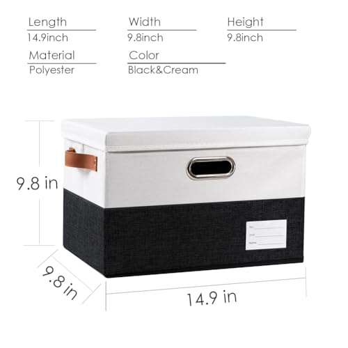 PRANDOM Foldable Storage Bins with Lids [3-Pack] Fabric Collapsible Storage Boxes Baskets Cubes Containers with Handles for Closet Living Room Bedroom (Black & White 14.9x9.8x9.8'') - color: Black & White, size: M(3-Pack)