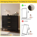 34.25" Tall Metal Dresser for Bedroom, 3 Drawer Black File Cabinet with Gold Handles, Dressers Chests with Fluted Panel, Vertical Drawer Storage Cabinet for Living Room, Entryway, Hallway - color: Black, style: Wide Style/3 Drawers