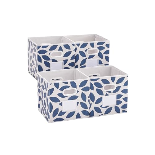 MAX Houser Fabric Storage Bins Cubes Baskets Containers with Dual Plastic Handles for Home Closet Bedroom Drawers Organizers, Flodable, Blue, Set of 4 - color: 26 azure