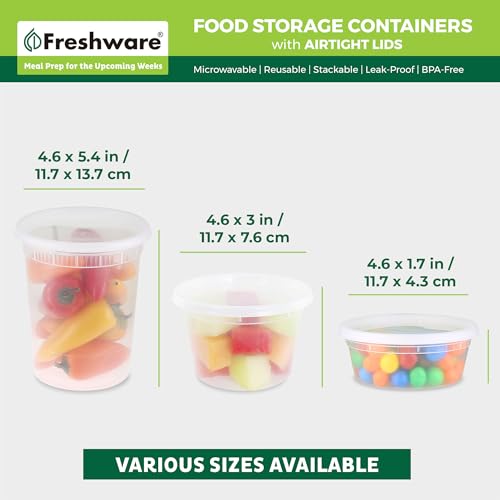 Freshware Food Storage Containers with Lids [60 Pack 8, 16, 32 oz, 20 sets each size] Plastic Deli Containers, Meal Prep Containers, Microwave and Freezer Safe, Stackable, Leakproof, BPA Free, Clear - size: 8, 16, 32 oz - 60 Mix Set