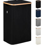 LONBET Laundry Basket with Lid, Made from Breathable Fabric | Aesthetic Clothes Hampers for Laundry with Side Handles & Sturdy Bamboo Frame (26 Gallons - Single, Black) - color: Black, style: 26 Gallons - Single