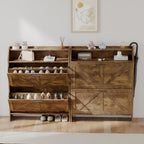 Mericonia Farmhouse Shoe Cabinet with 2 Flip Drawers, Shoes Storage Cabinet, Freestanding Shoe Rack Organizer for Entryway, Rustic Brown - color: C-rustic Brown (Flip Drawers)