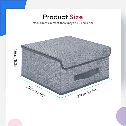 Onlyeasy Foldable Storage Bins Cubes Boxes with Lid - Storage Box Cube Cubby Basket Closet Organizer Pack of 2 with Leather Handles for Closet Bedroom, 13" x 13", Linen-like Grey, MXDLB2P - color: Linen-like Grey - M
