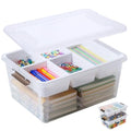 MACOPRO 17 QT Plastic Storage Box with Removable Tray, Bins with Lids, Clear Storage Container for Craft Supplies, Beads, Tools, Sewing, and Playdoh Organization (White, 1Pack-17QT) - size: 1Pack-17QT